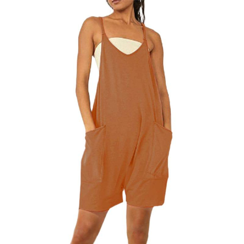 Damen Lässiger Jumpsuit mit tiefem Ausschnitt und praktischen Taschen Drune