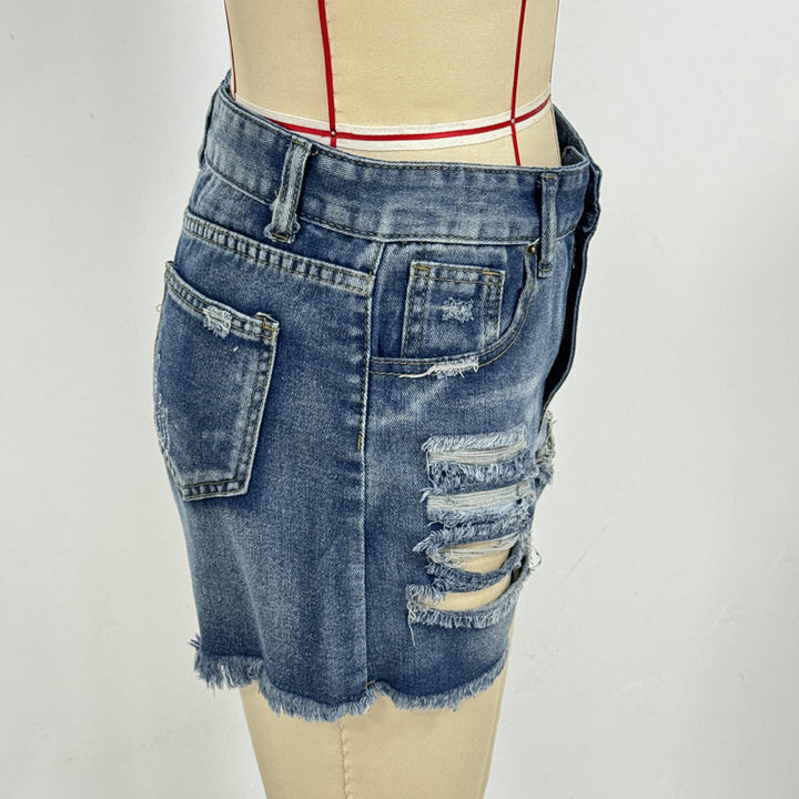 Damen Destroyed Denim Shorts Drune