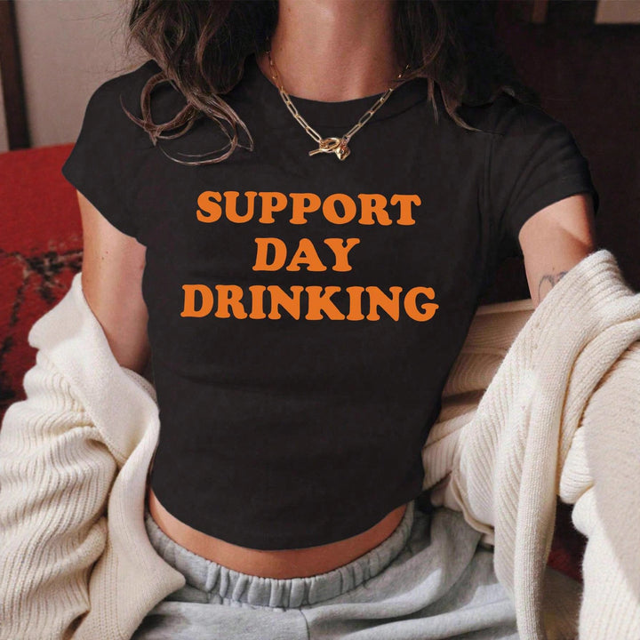 Damen Crop-T-Shirt mit kreativem Spruchdesign Drune