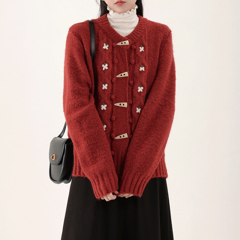 Drune | Strick Strickjacke mit Blumenmuster