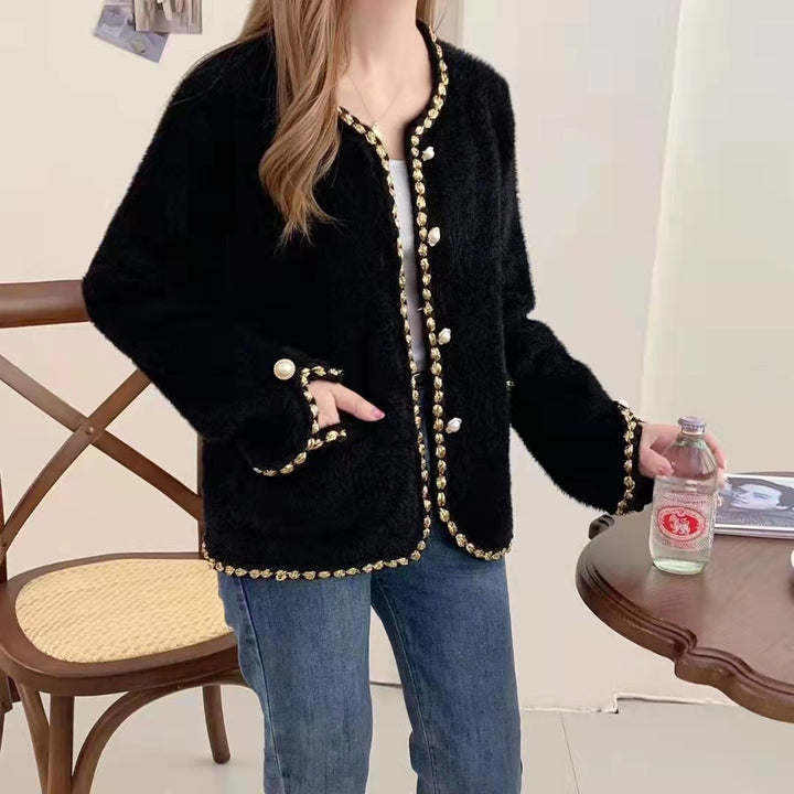Damen Elegante Strickjacke mit dekorativen Perlenknöpfen und feiner Struktur Drune