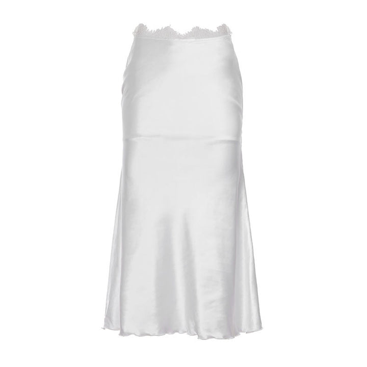 Damen elegantes Satin-Kleid mit feinen Spitzenakzenten Drune