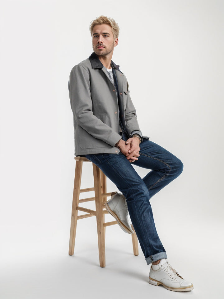Herren modische Arbeitsjacke mit praktischem Kragen Drune