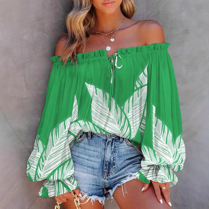 Damen Off-Shoulder Bluse mit voluminösen Ärmeln und Knoten-Detail Drune