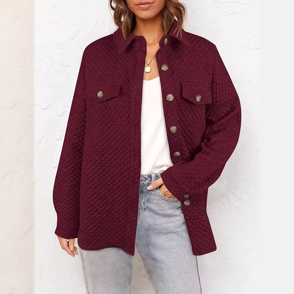Damen lässige Steppjacke mit praktischen Taschen und modischen Knöpfen Drune