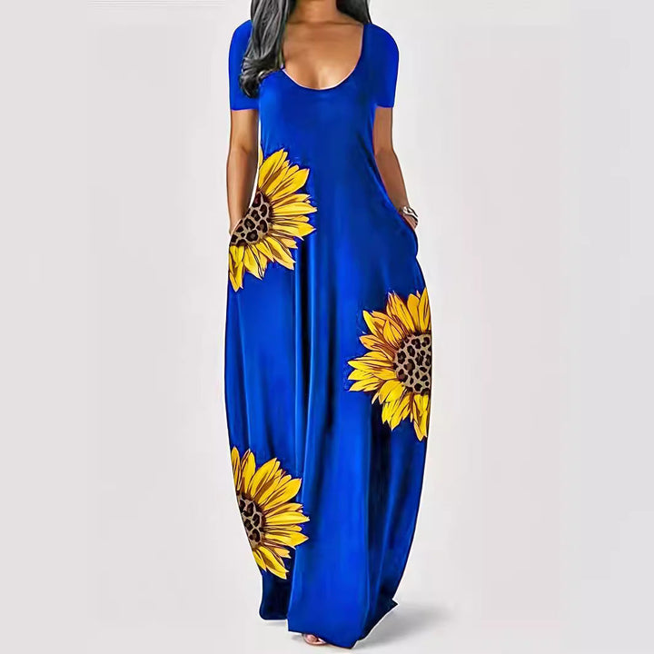 Damen Maxikleid mit floralen Akzenten und praktischen Taschen Drune