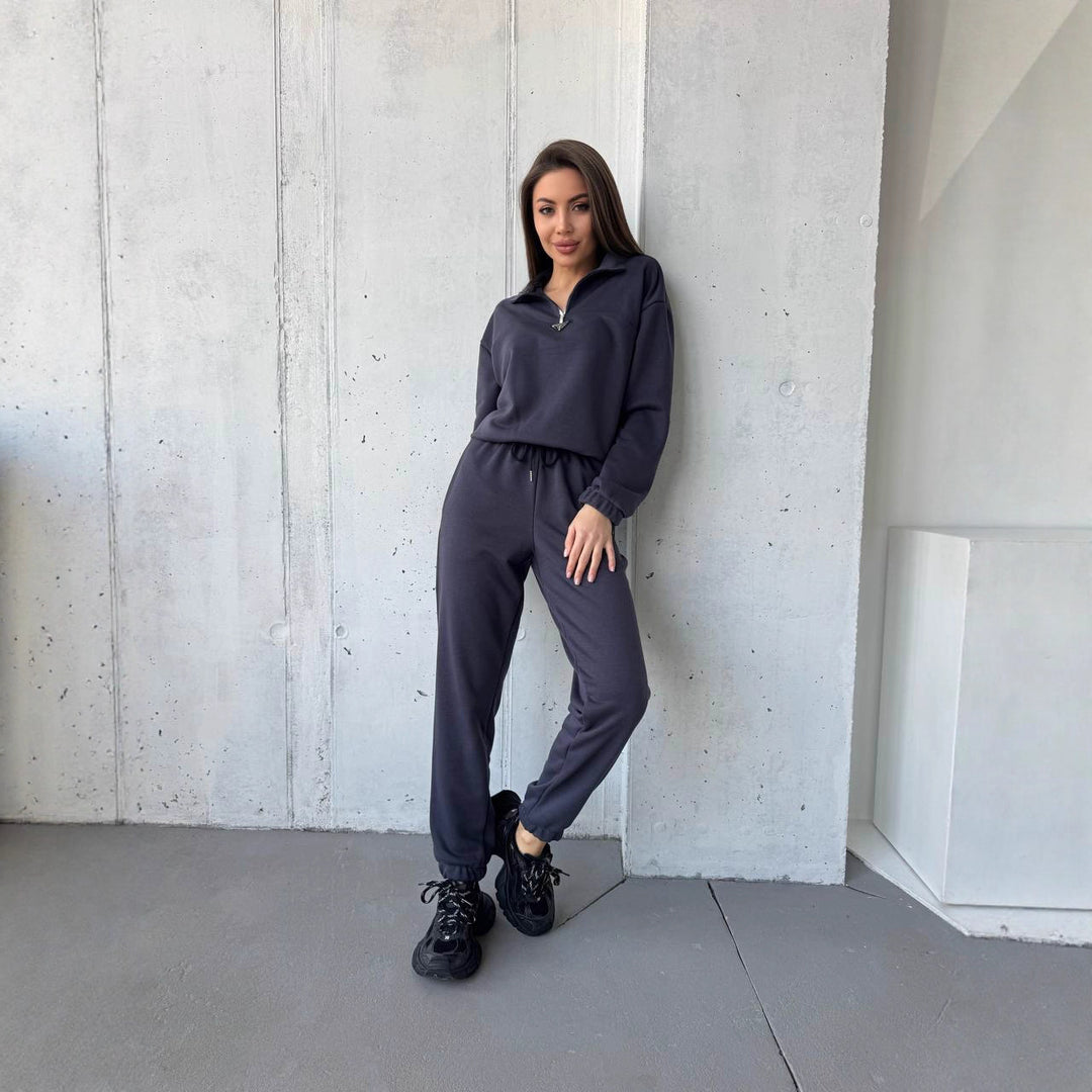 Damen sportliches Freizeit-Set mit hohem Kragen und elastischen Bündchen Drune