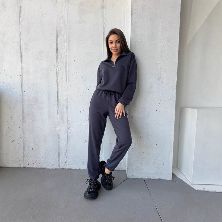 Damen sportliches Freizeit-Set mit hohem Kragen und elastischen Bündchen Drune