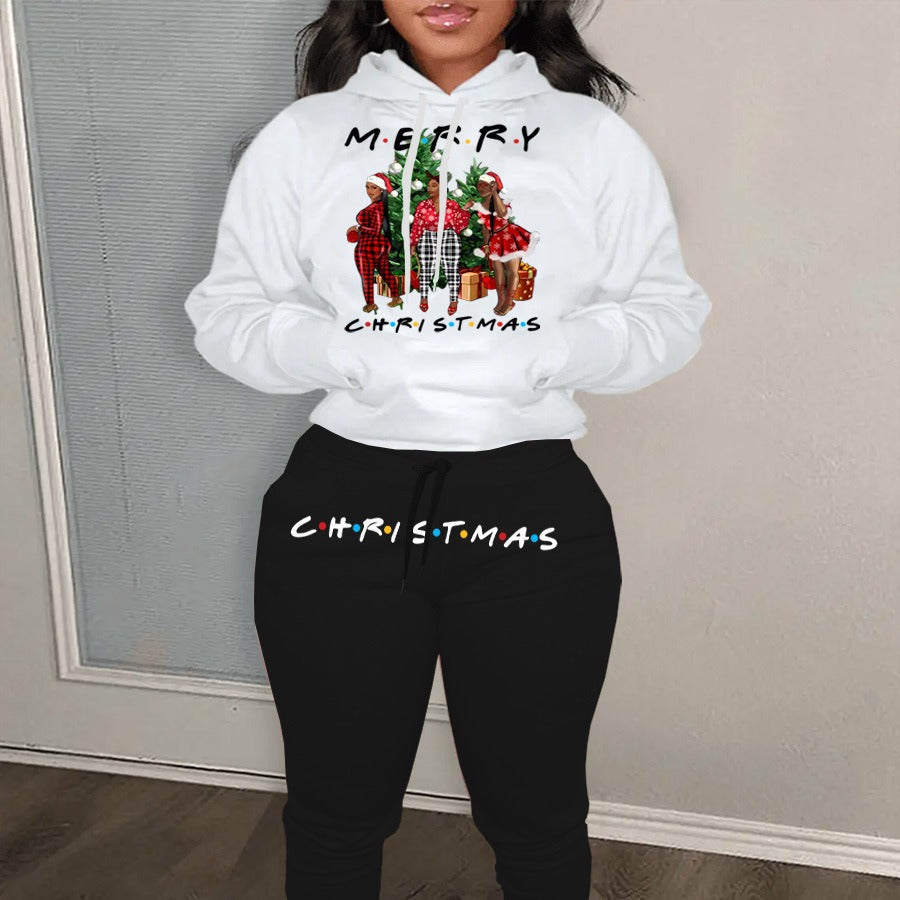 Damen Weihnachts Hoodie und Jogginghose Set mit festlichem Grafikdesign Drune