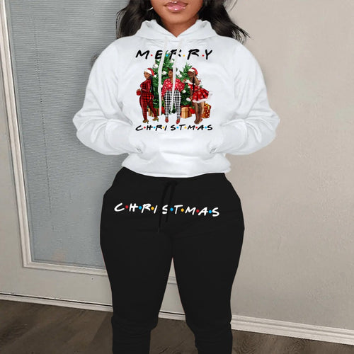 Damen Weihnachts Hoodie und Jogginghose Set mit festlichem Grafikdesign Drune