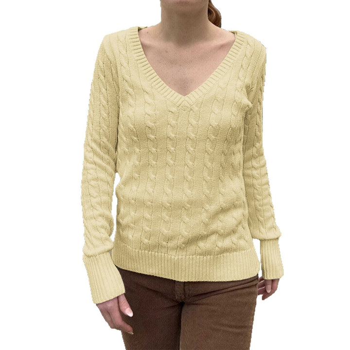 Damen nan Feinstrickpullover mit Zopfmuster, tiefem V‑Ausschnitt und schmaler Bundpassform Drune