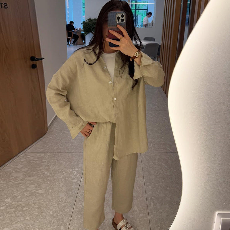 Damen leichte Leinenloungewear mit lockerer Passform Drune