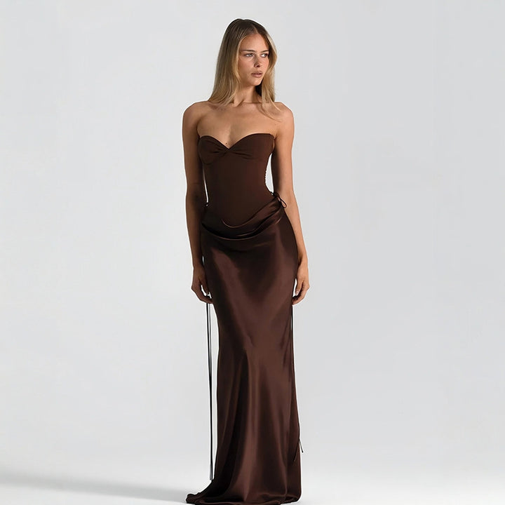 Damen elegantes figurbetontes Abendkleid mit raffiniertem Rüschendesign und verstellbaren Trägern Drune