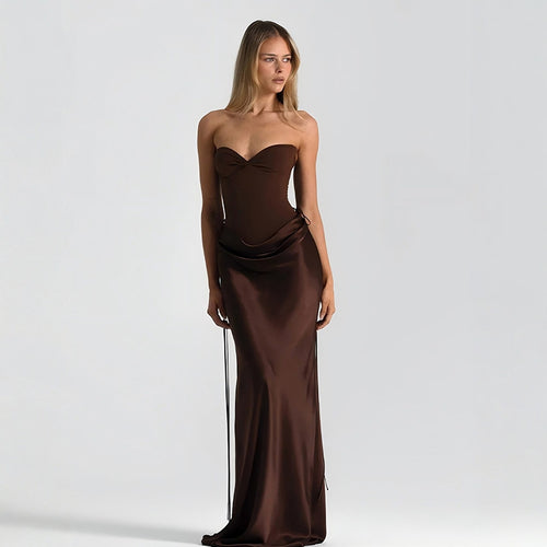 Damen elegantes figurbetontes Abendkleid mit raffiniertem Rüschendesign und verstellbaren Trägern Drune