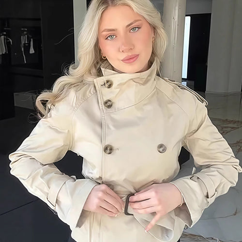 Damen Trenchcoat mit taillierter Silhouette und doppelter Knopfleiste Drune