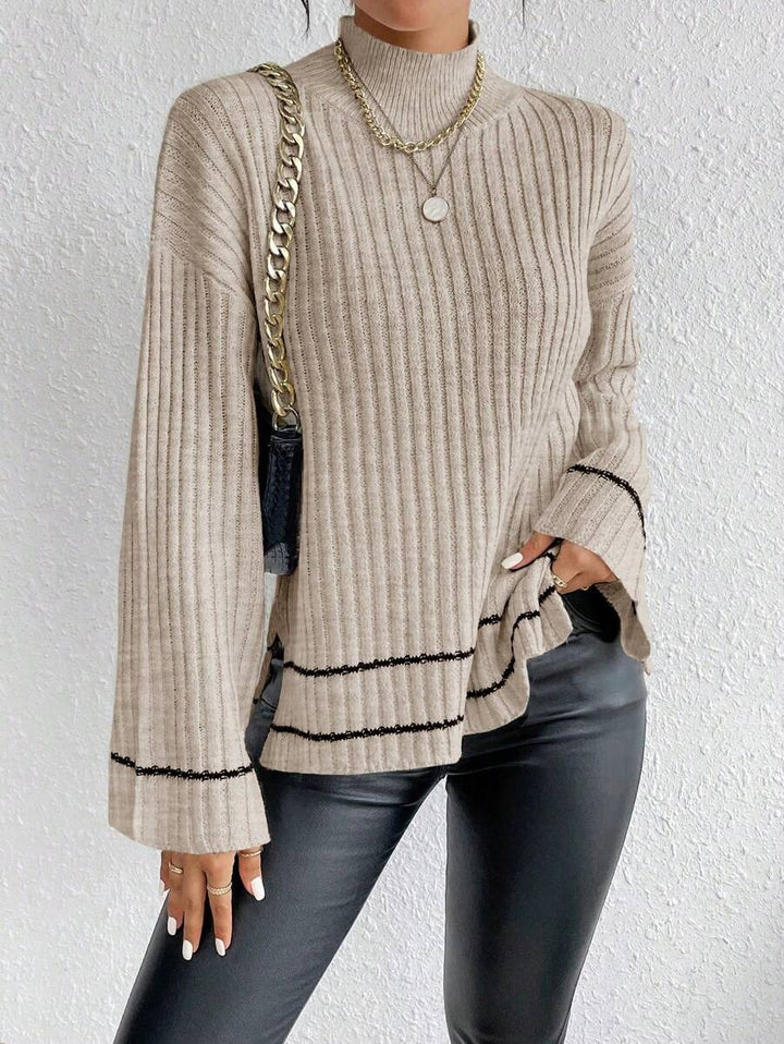 Damen Strickpullover mit hohem Kragen und modernen Rippdetails Drune