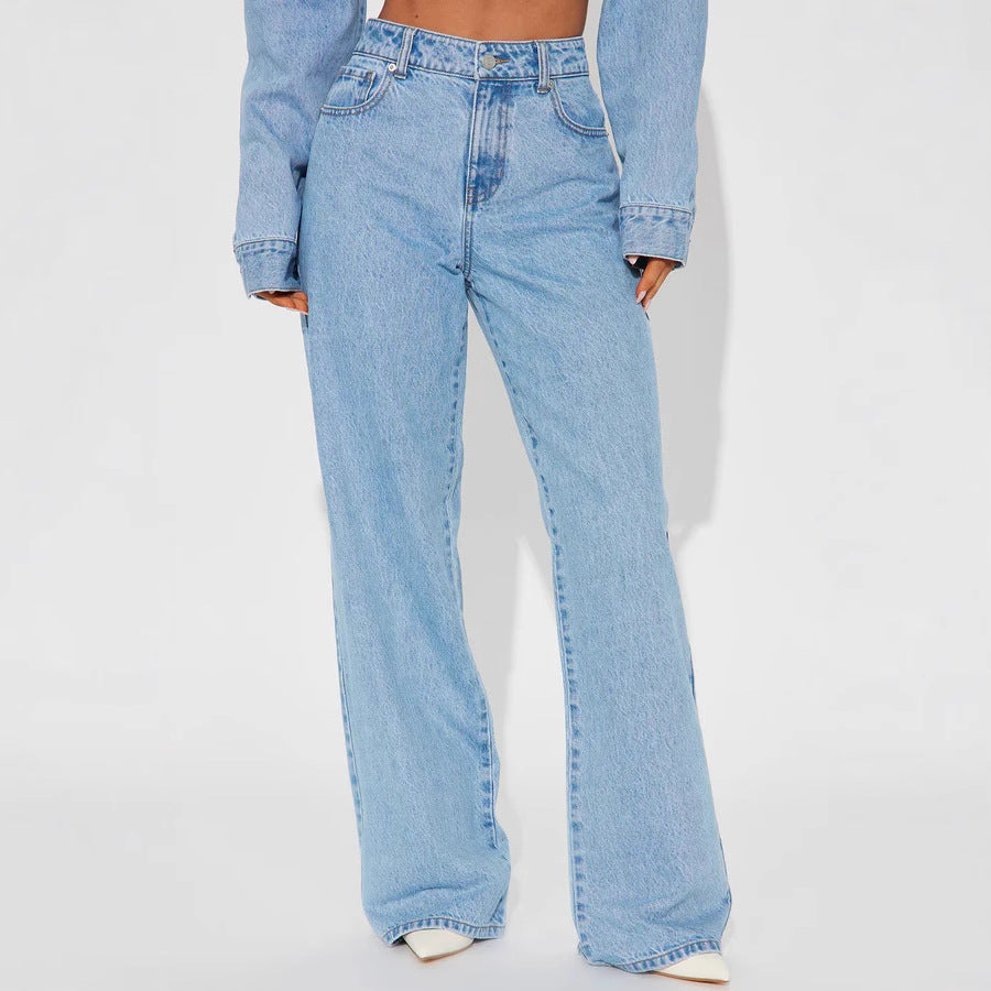 Damen Weite High-Waist Jeans mit klassischem Schnitt und ausgefransten Säumen Drune