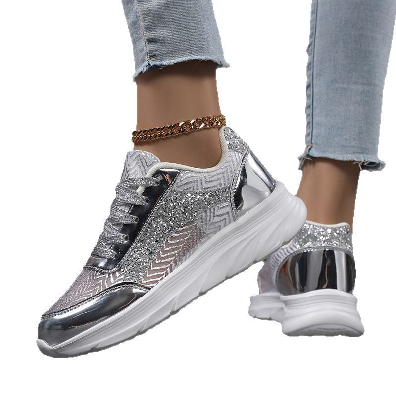 Damen nan glamouröser auffälliger Sneaker mit Glitzerpaneelen jacquardgewebtem Obermaterial und ergonomischer Wellenlaufsohle Drune