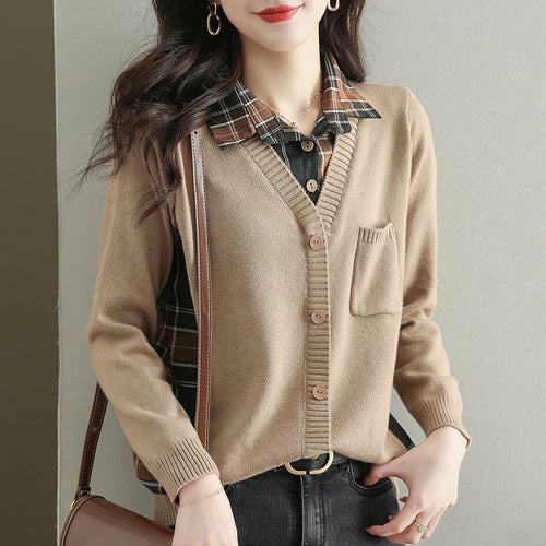 Damen Strickjacke mit V-Ausschnitt und praktischer Brusttasche Drune