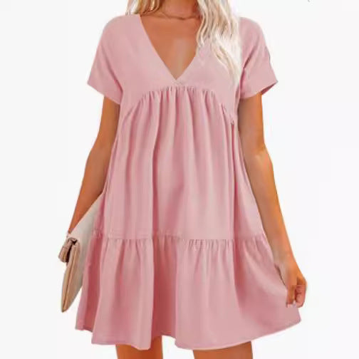 Damen V-Ausschnitt Kleid mit weit schwingendem Saum Drune