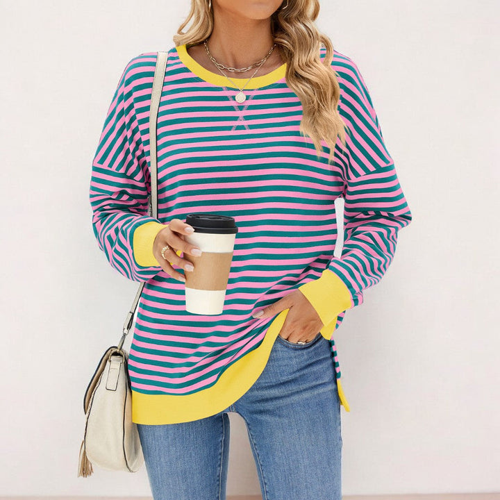Drune | Locker T-Shirt mit Streifen und langen Ärmeln Lässiger Pullover für Frauen