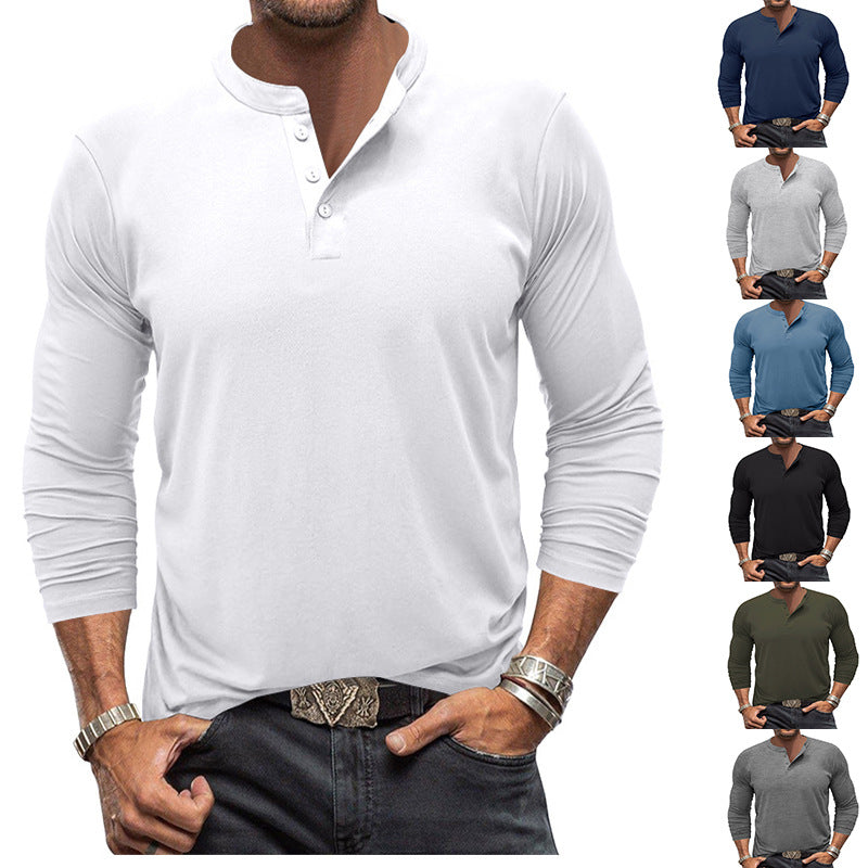 Herren nan leichtes Langarm-Henley aus feinem Jersey mit kurzer Knopfleiste und elastischem Stretch Drune