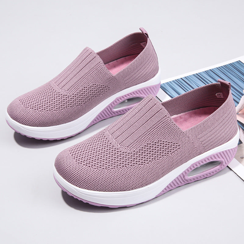 Damen nan elastische Strick-Slipper mit ergonomischer Keilsohle und sichtbarer Luftpolsterkapsel Drune