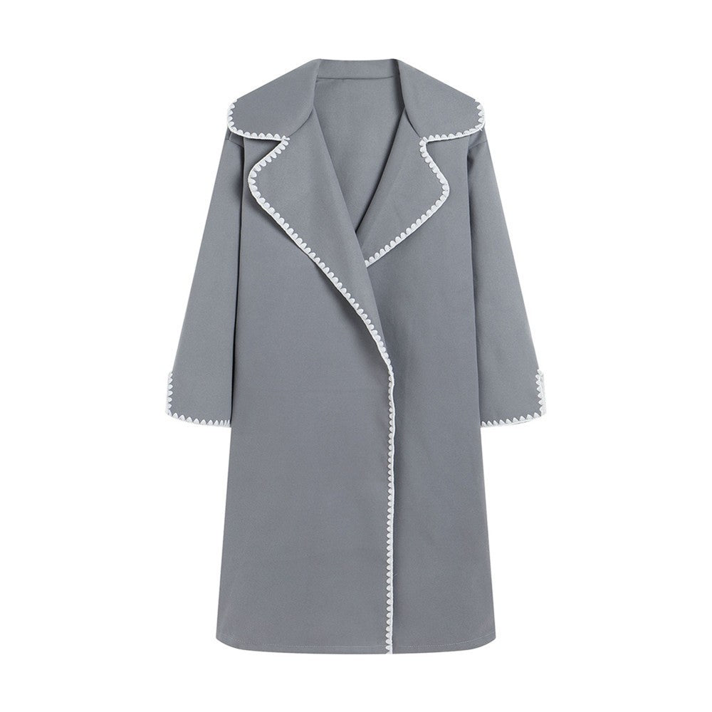 Drune | Damen Windbreaker Jacke – Wolle – Übergrößenpassform – Breiter Kragen – Schalenstickerei