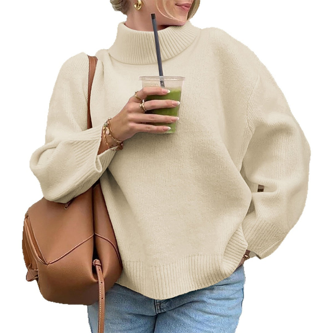 Damen nan oversize Rollkragenpullover mit breitem Rippkragen, voluminösen Ballonärmeln und verlängertem Bündchen Drune