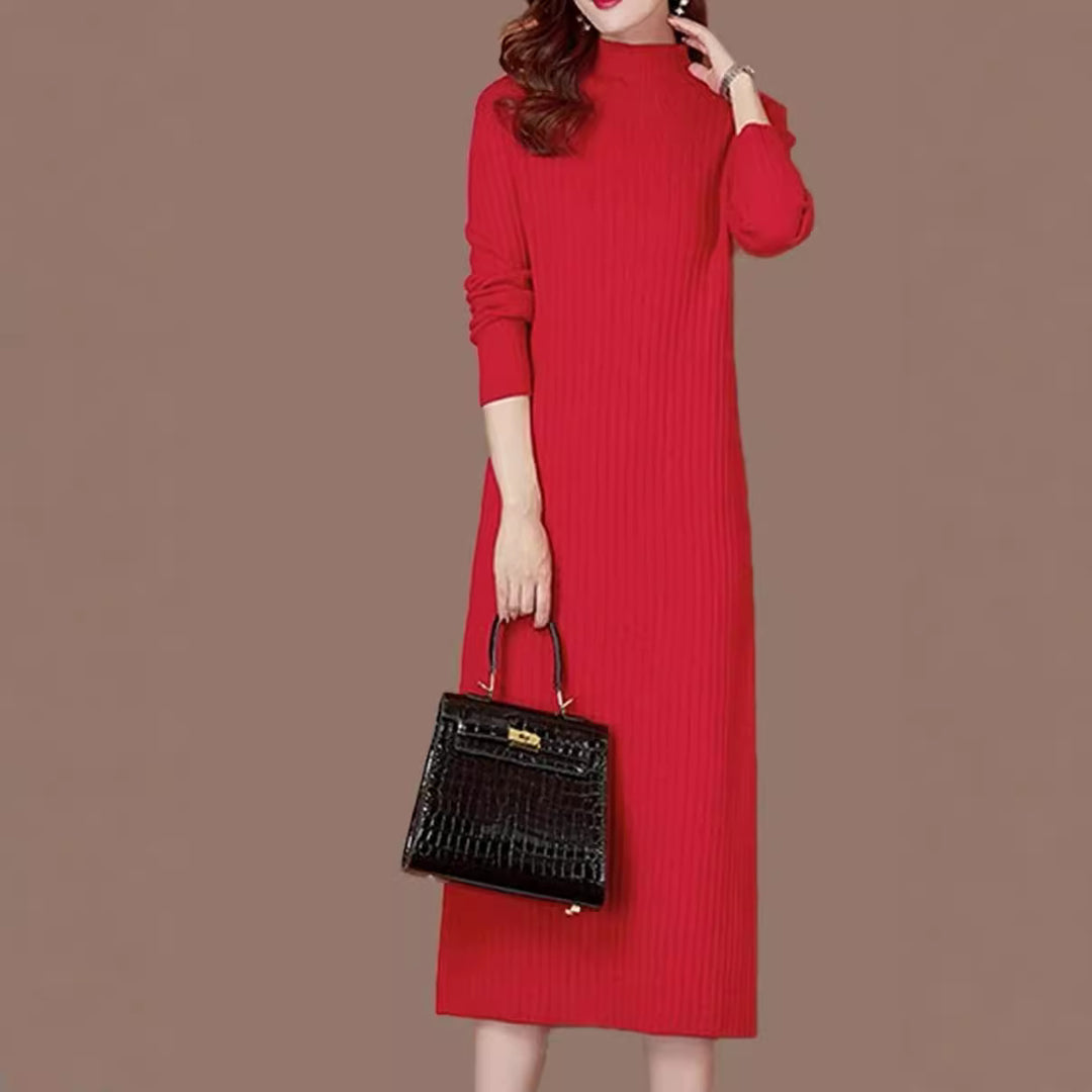 Damen Strickkleid mit feiner Rippstruktur und hohem Kragen Drune