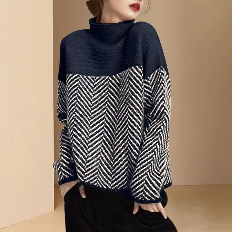 Damen Pullover mit hochgeschlossenem Kragen und modernem Wabenmuster Drune