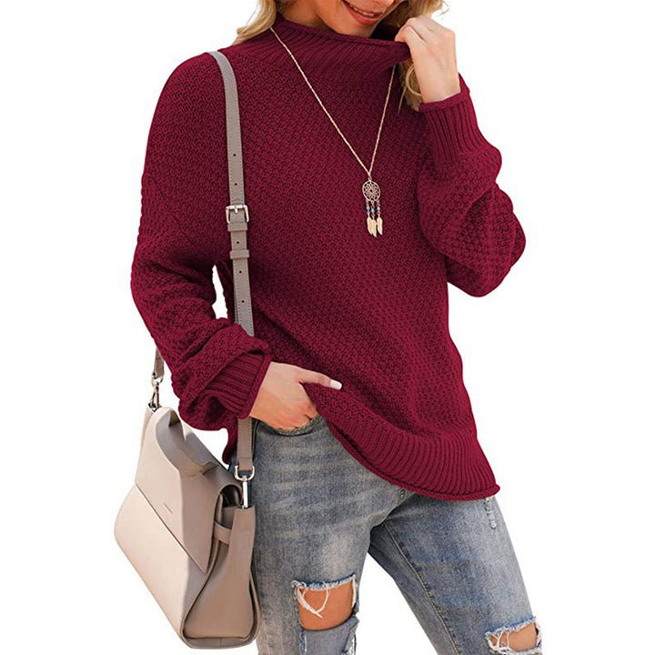 Damen Grobstrickpullover mit hohem Kragen und bequemen Ärmeln Drune