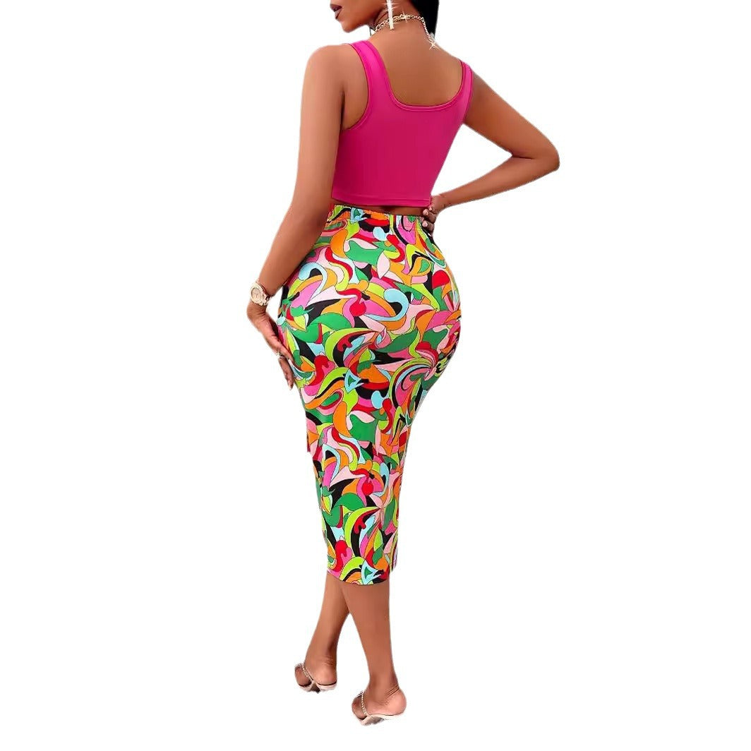 Damen Bunter Midirock mit seitlichem Knoten Drune
