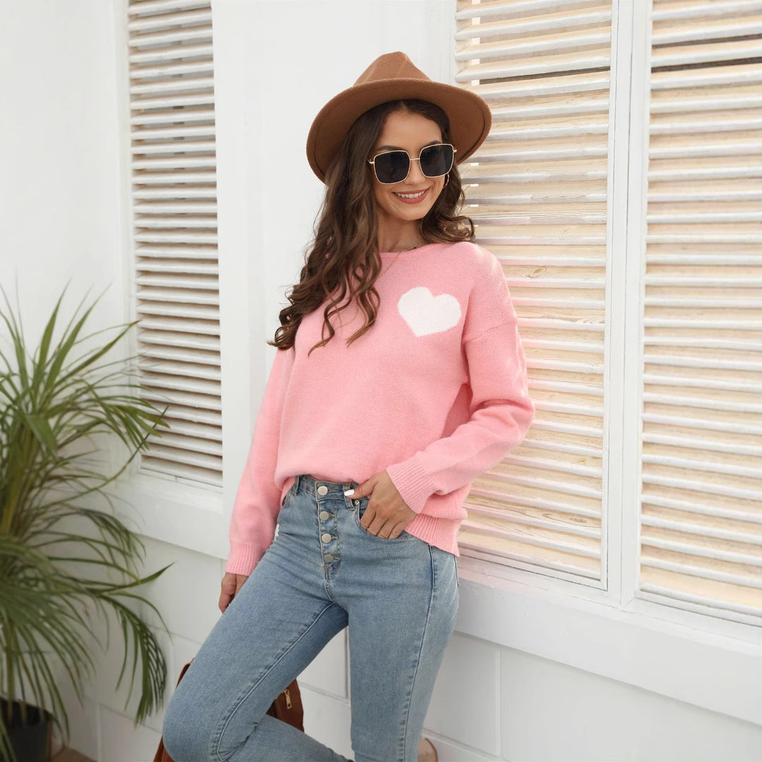 Damen weicher Pullover mit herzförmiger Applikation Drune
