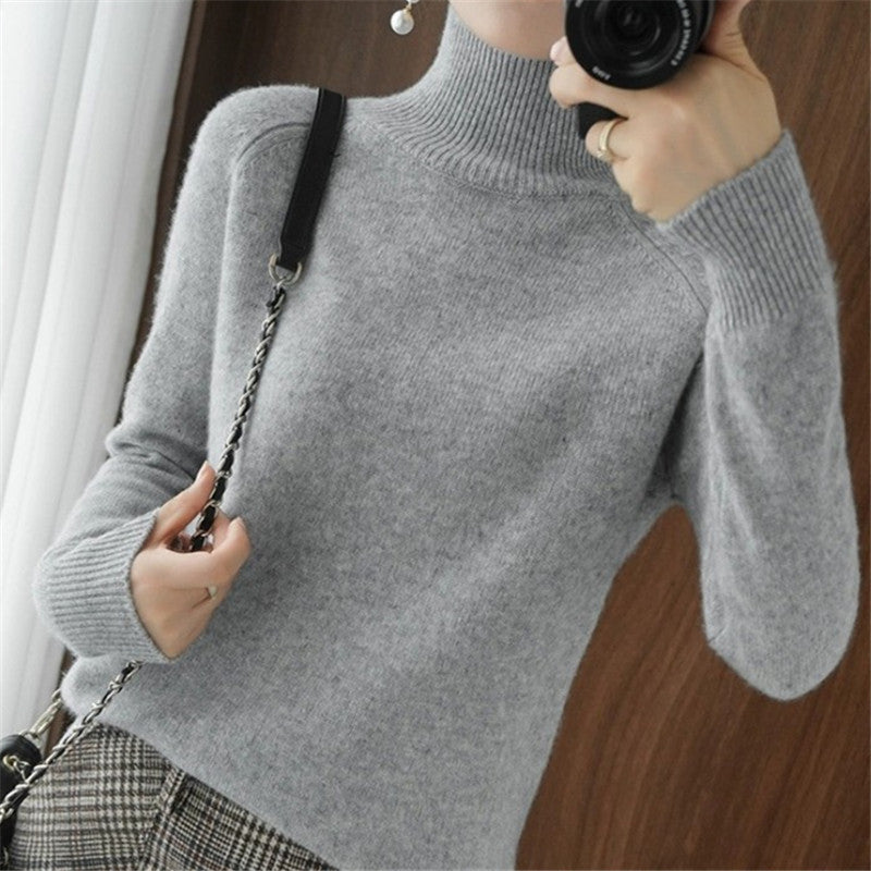 Damen weicher Rollkragenpullover aus feiner Merinowolle Drune