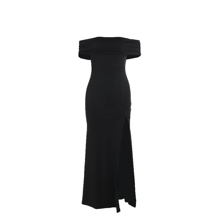Damen Maxi-Kleid mit schulterfreiem Design und elegantem Schlitz Drune