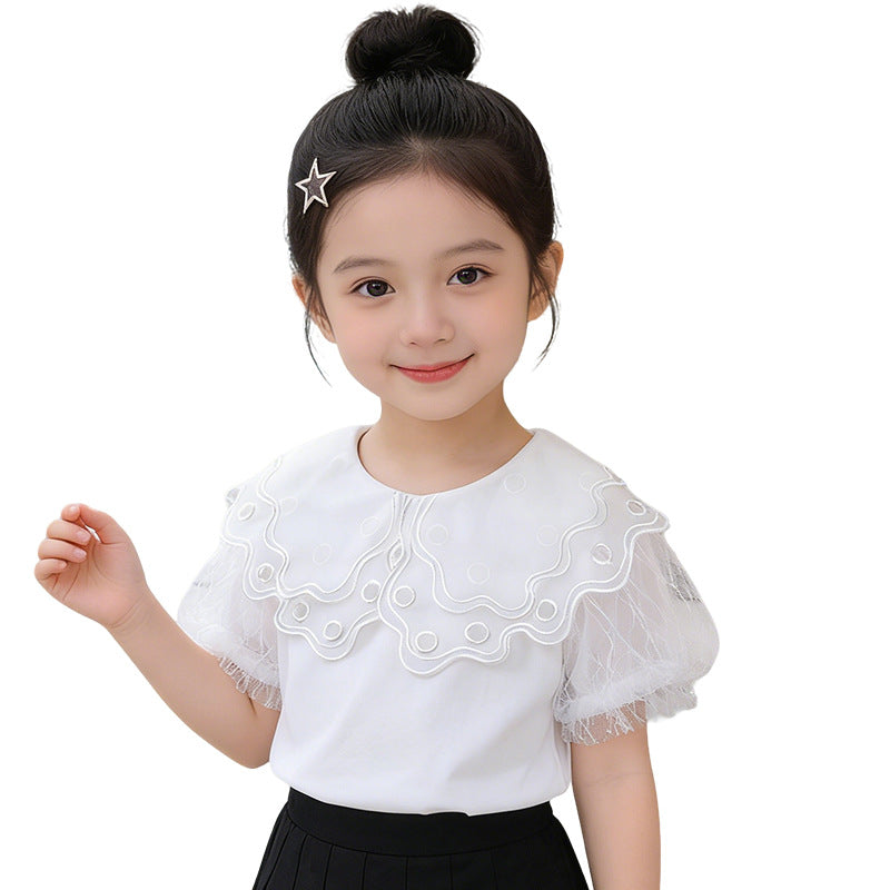 Mädchen T-Shirt mit elegantem Spitzenkragen und luftigen Ärmeln Drune