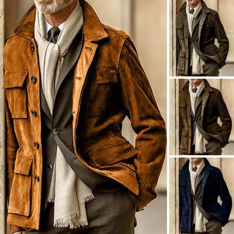 Herren Suede Utility Jacke mit praktischen Taschen und modernem Schnitt Drune