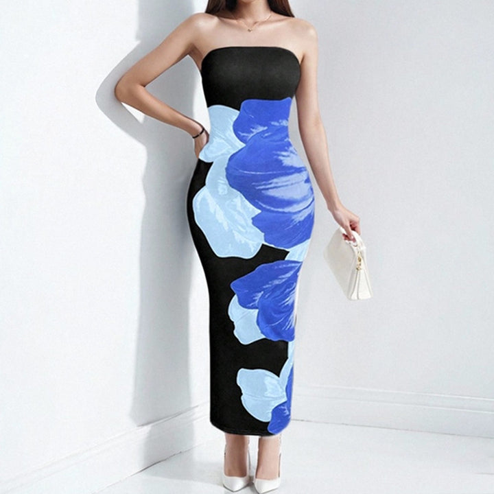 Anmutiges Blumenmuster Schulterfreies Figurbetontes Kleid Drune