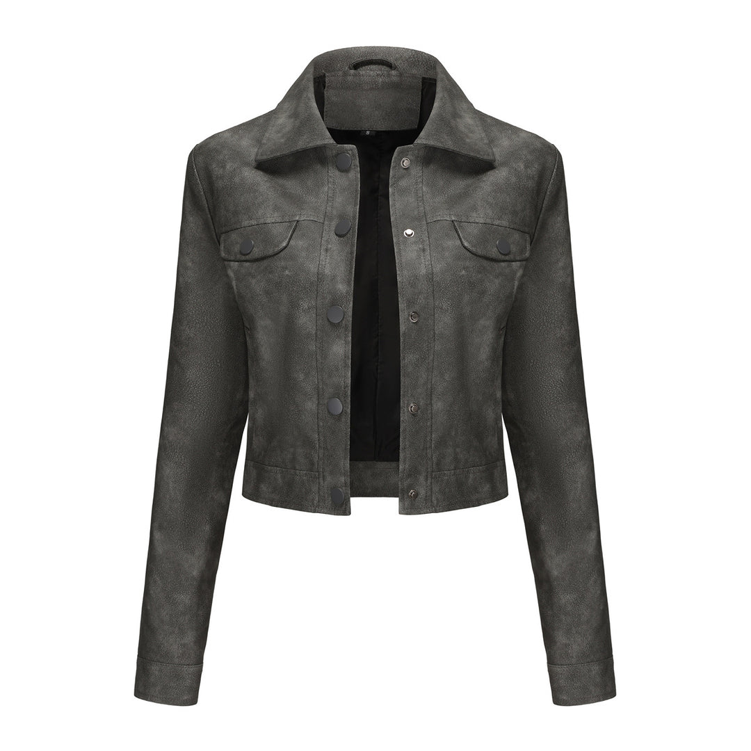 Damen modische kurz geschnittene Lederjacke Drune