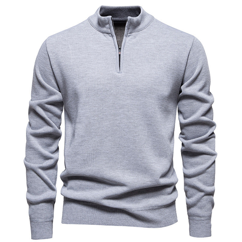 Herren nan Slim-Fit Feinstrickpullover mit kurzem Reißverschluss, Stehkragen und geripptem Bund Drune