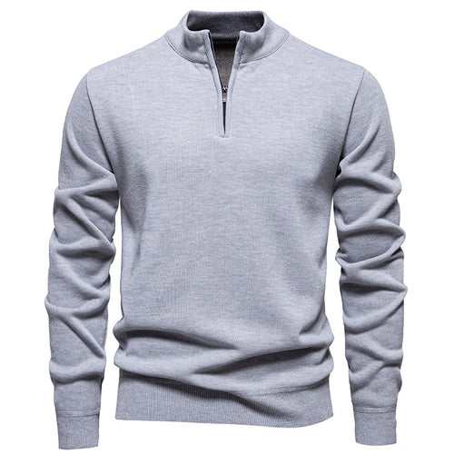 Herren nan Slim-Fit Feinstrickpullover mit kurzem Reißverschluss, Stehkragen und geripptem Bund Drune