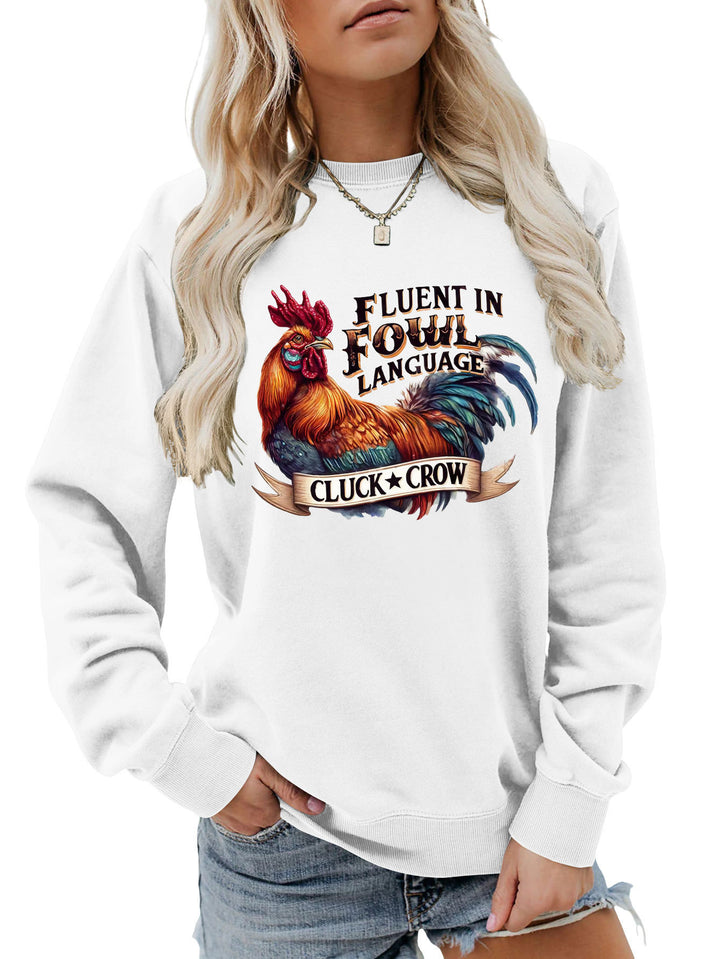 Damen Sweatshirt mit humorvollem Hühnermotiv und bequemer Passform Drune