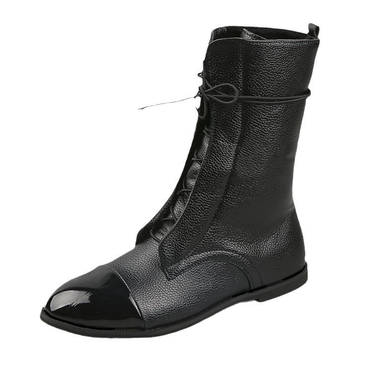 Damen  knöchelhohe Schnürstiefel mit spitzer Kappenausführung und genarbter Lederoptik Drune