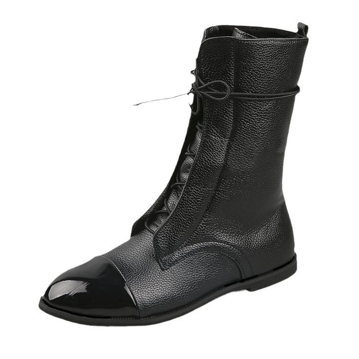 Damen  knöchelhohe Schnürstiefel mit spitzer Kappenausführung und genarbter Lederoptik Drune