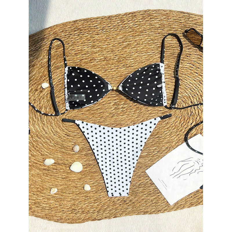 Damen Triangel-Bikini mit verspieltem Punktemuster und eleganten Akzenten Drune