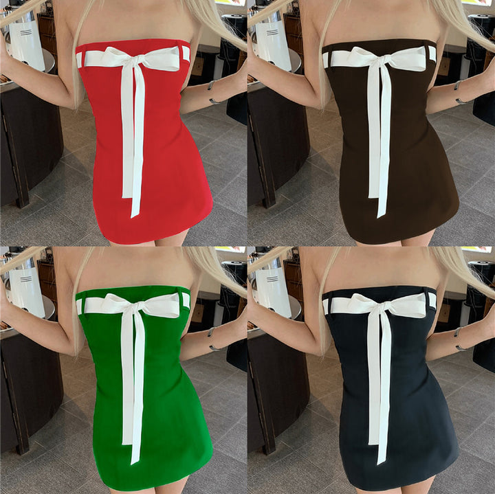 Damen Bandeau-Kleid mit dekorativem Schleifenelement und figurbetontem Schnitt Drune
