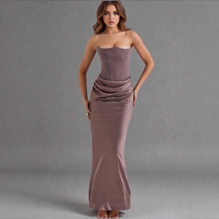 Damen Maxikleid mit Raffungen und elegantem Bustier-Ausschnitt Drune