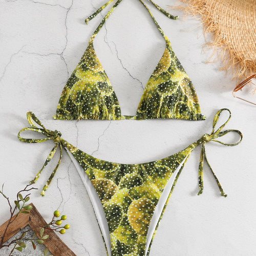 Damen Triangel-Bikini mit verspieltem Muster und verstellbaren Bindebändern Drune
