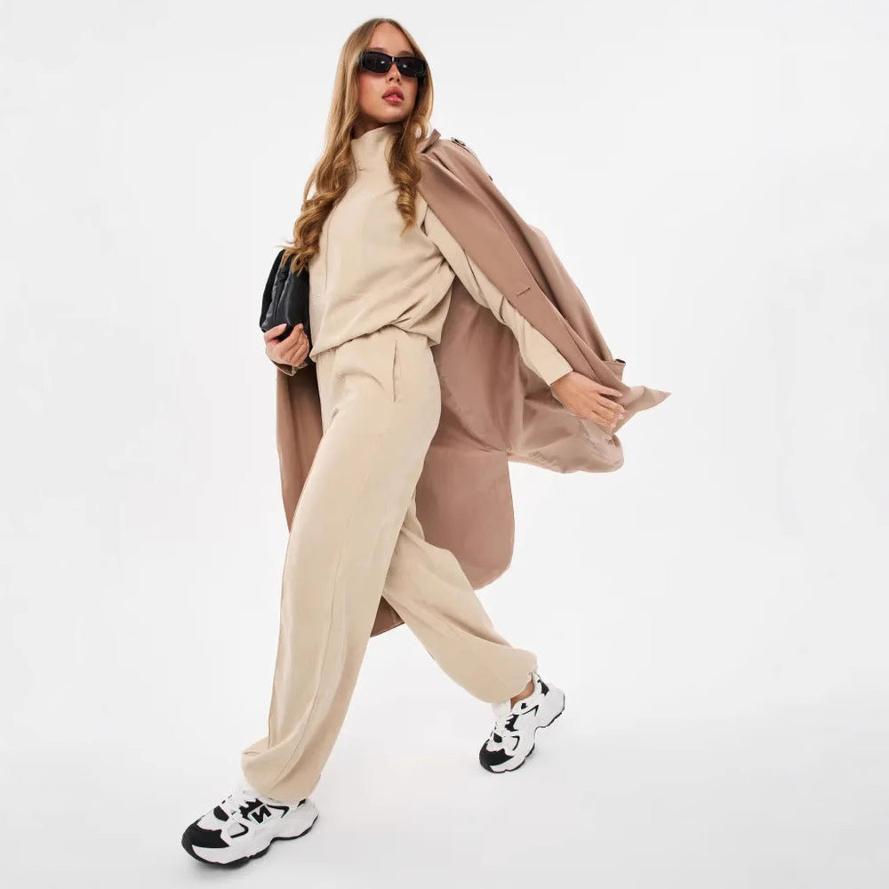 Damen sportliches Fleece-Set mit hohem Kragen und weitem Bein Drune